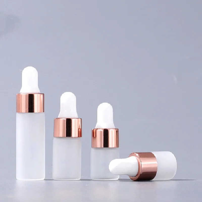 Frosted small 1 2 3 5ml liquid reagent packing glass bottle with metal dropper lid