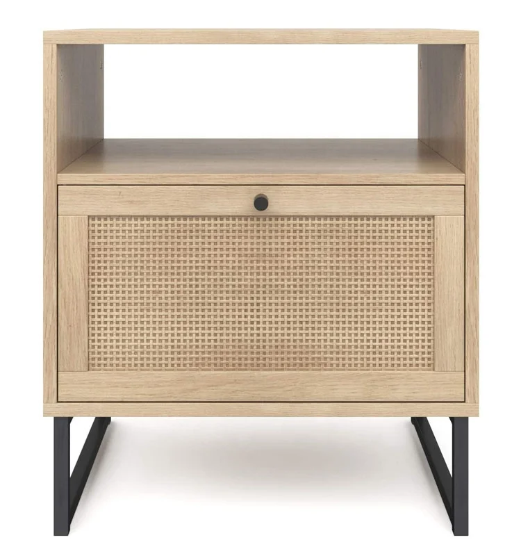 amazon hot sales customized wholesale rustic farmhouse wood and rattan side end table for living room