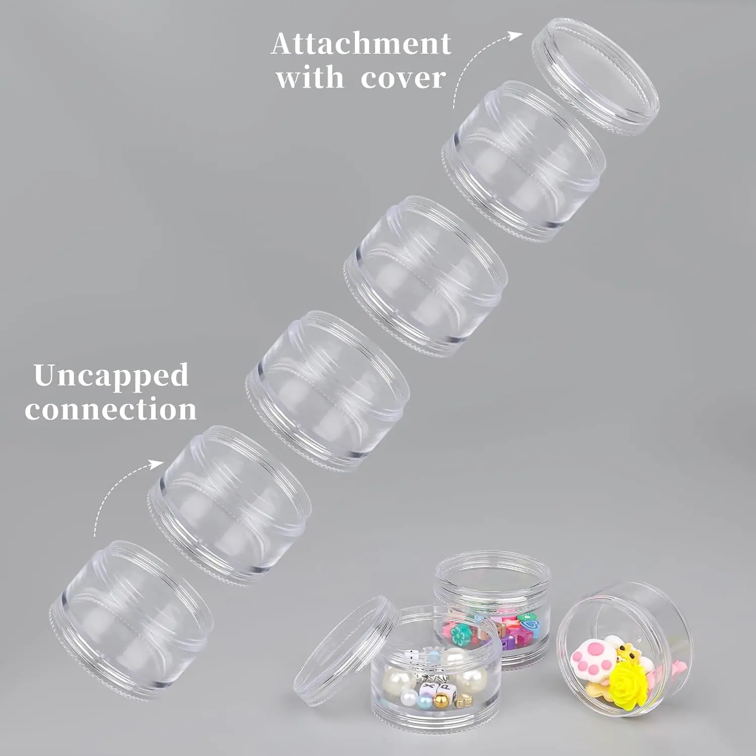 21833 5pcs Modern Diameter 50mm Small round Clear Plastic Bead Storage Box stackable jars Bead organizer for Nail and Jewelry