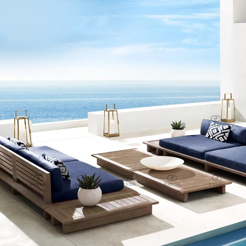 Outdoor Garden Natural Wood Club Chair Sofa Furniture Weathered Teak Designer Sofa