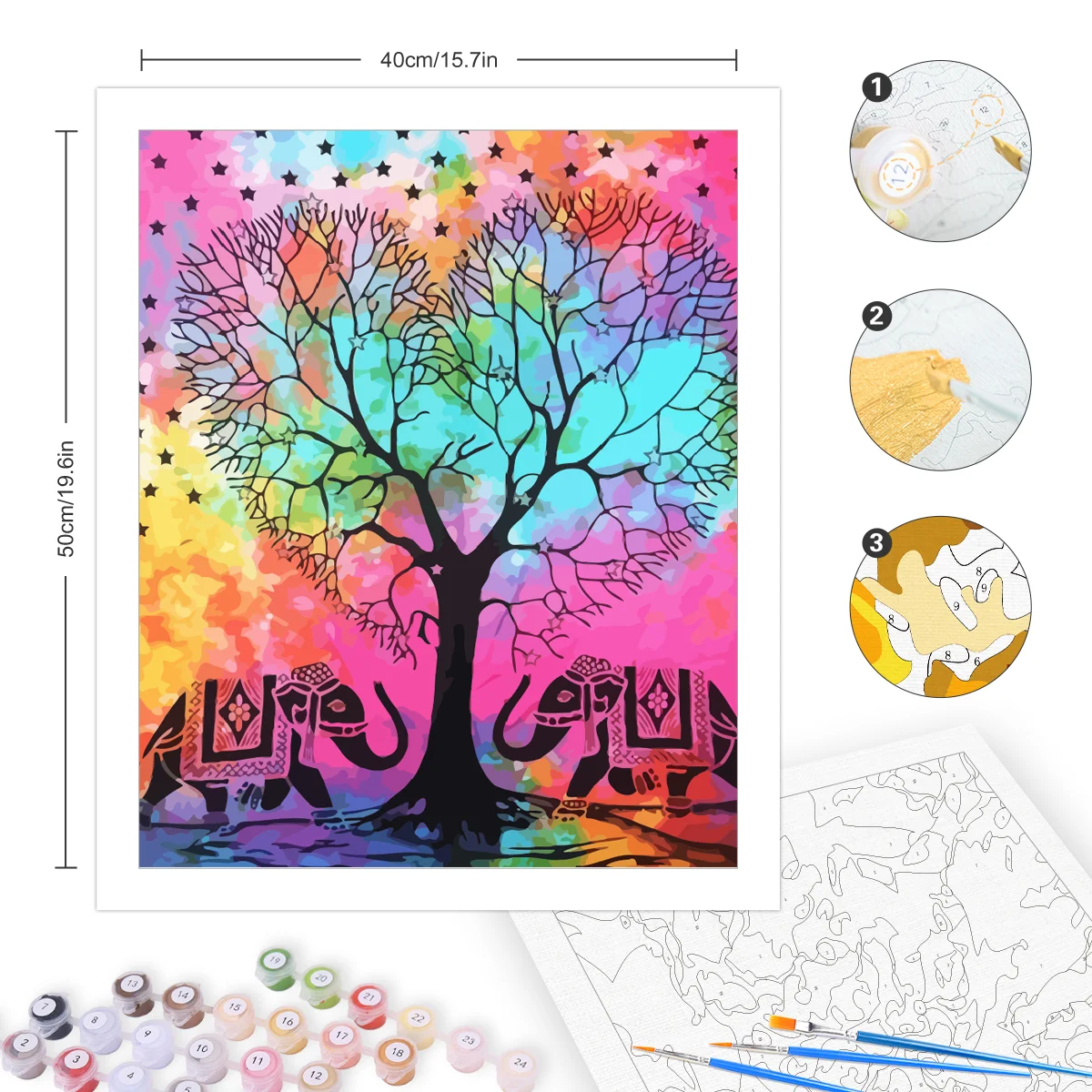Painting By Numbers For Adults Kits Abstract Tree Colorful Picture Handmade Starter Kit Diy Gift For Wall Art Decors 40x50cm