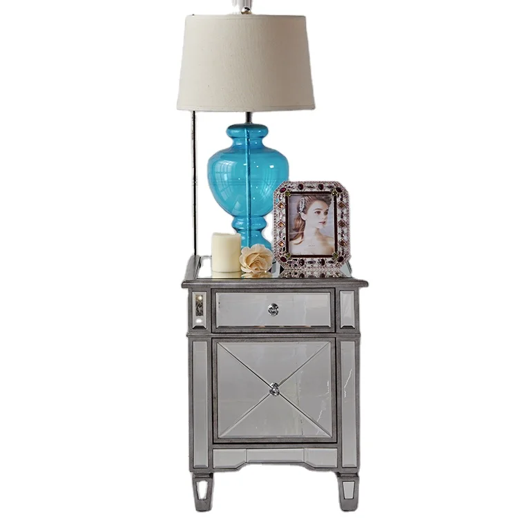 
Popular type small bedside table mirrored nightstand bedroom furniture 
