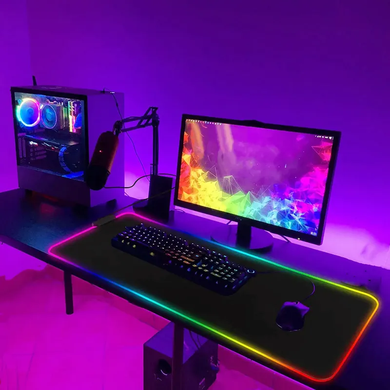 High quality rubber sheet material RGB mouse pad cs go rubber gaming LED mouse pad