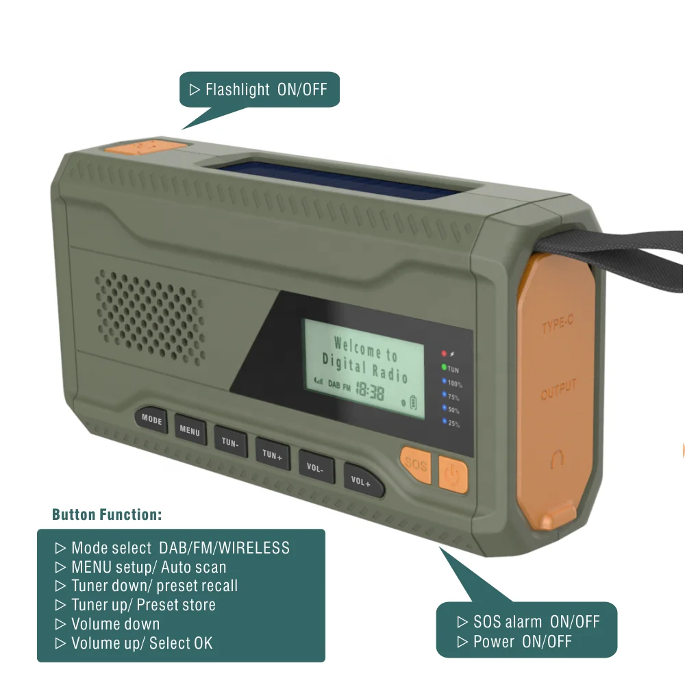 factory Good quality portable dab+ radio dab radio flashlight emergency dynamo dab radio