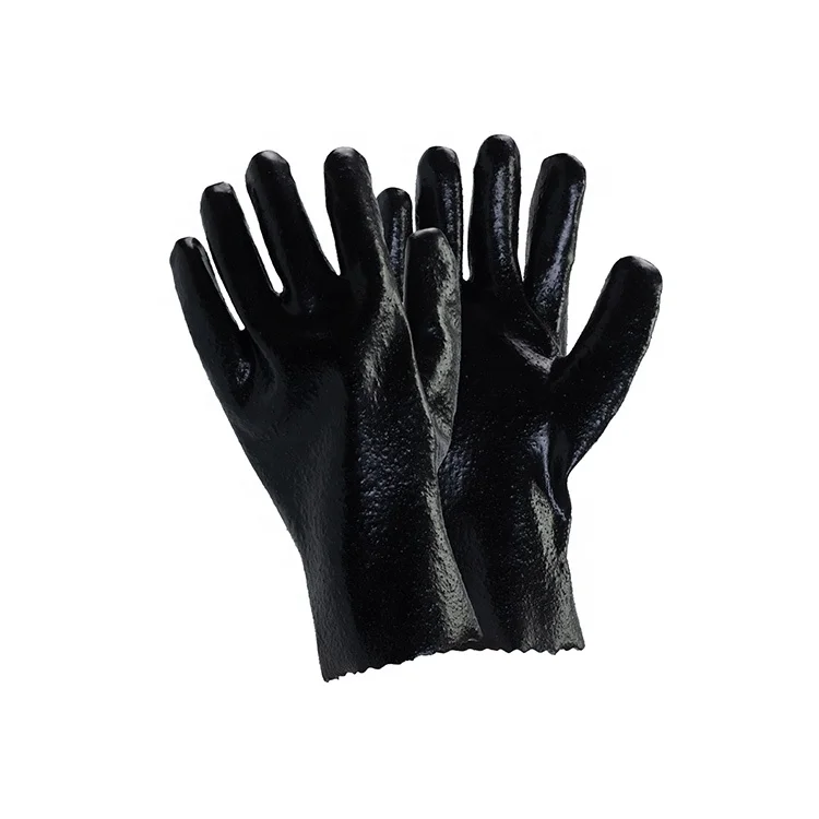 Anti-slip and waterproof 27cm black PVC gloves Industrial with rough finish