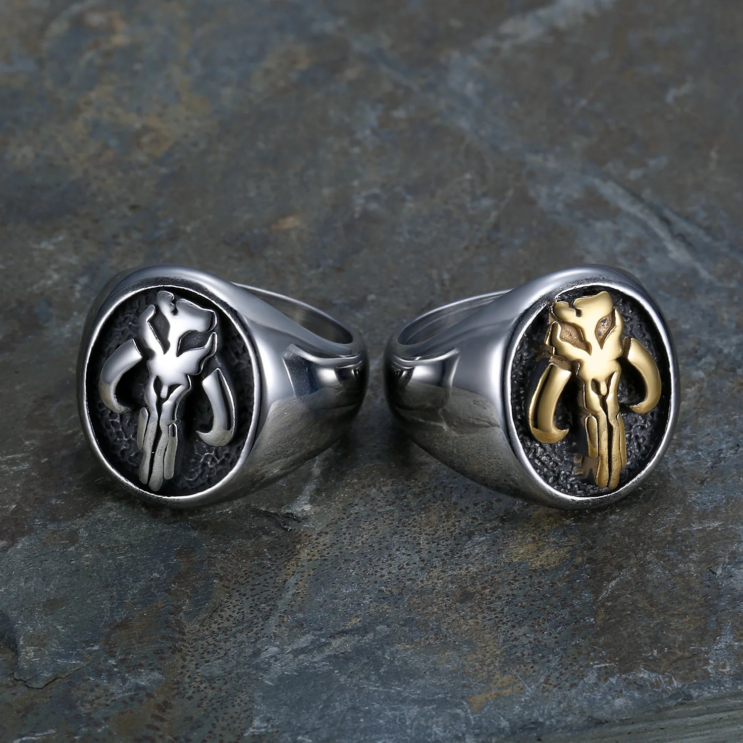 Gothic Alien Cool Skull Punk Waterproof 18K Gold Plated Stainless Steel Non Tarnish Fashion Jewelry Rings Male Mens Man