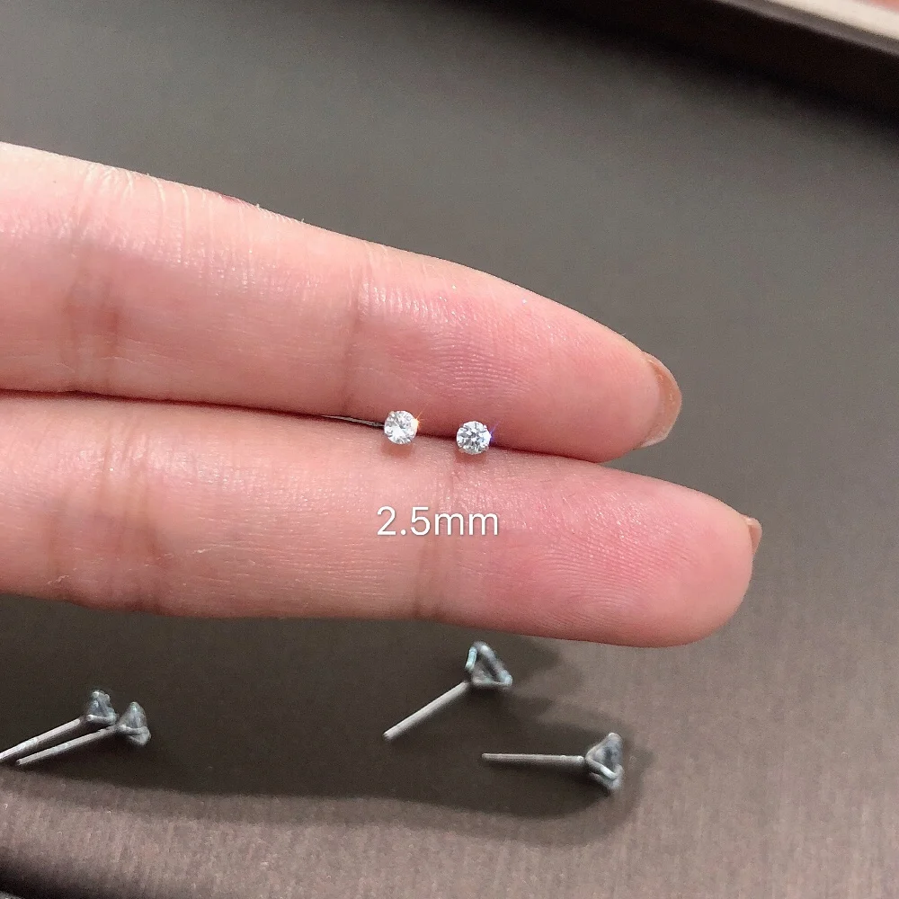 Fashion 925 Sterling Silver Clear Claw Setting  Cubic Zircon Stud Earrings Classic Silver earring