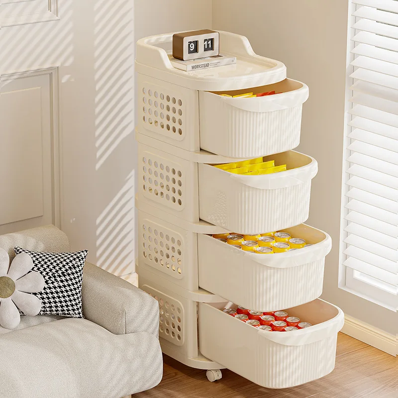 XJH Plastic Trolley Snack & Toy Storage Rack Baby Supplies Layered Drawer Storage Cabinet for Living Room Use as Holder