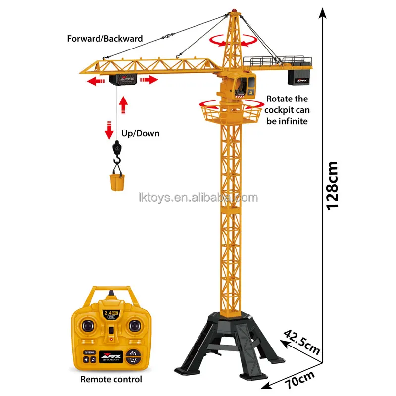9 Channel RC Mega Tower Crane 128cm 2.4GHz Remote Control Construction Site Toy Rotation Lift Model with Tower Lights and Sounds