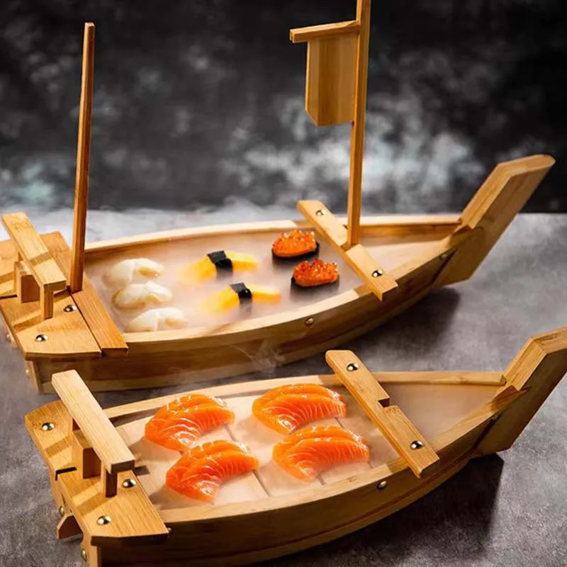 Custom Private Label Sushi Boat Shape Plate bamboo sushi boat for  displaying sushi