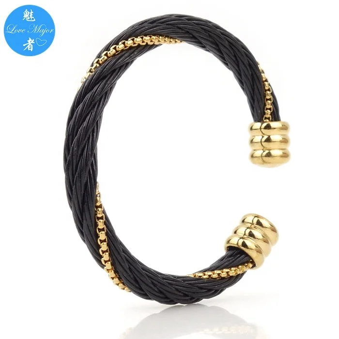 Stainless Steel Men Open Bracelets Bangles Trendy Multi-layer Braided Male Big Cuff Charm Bracelets