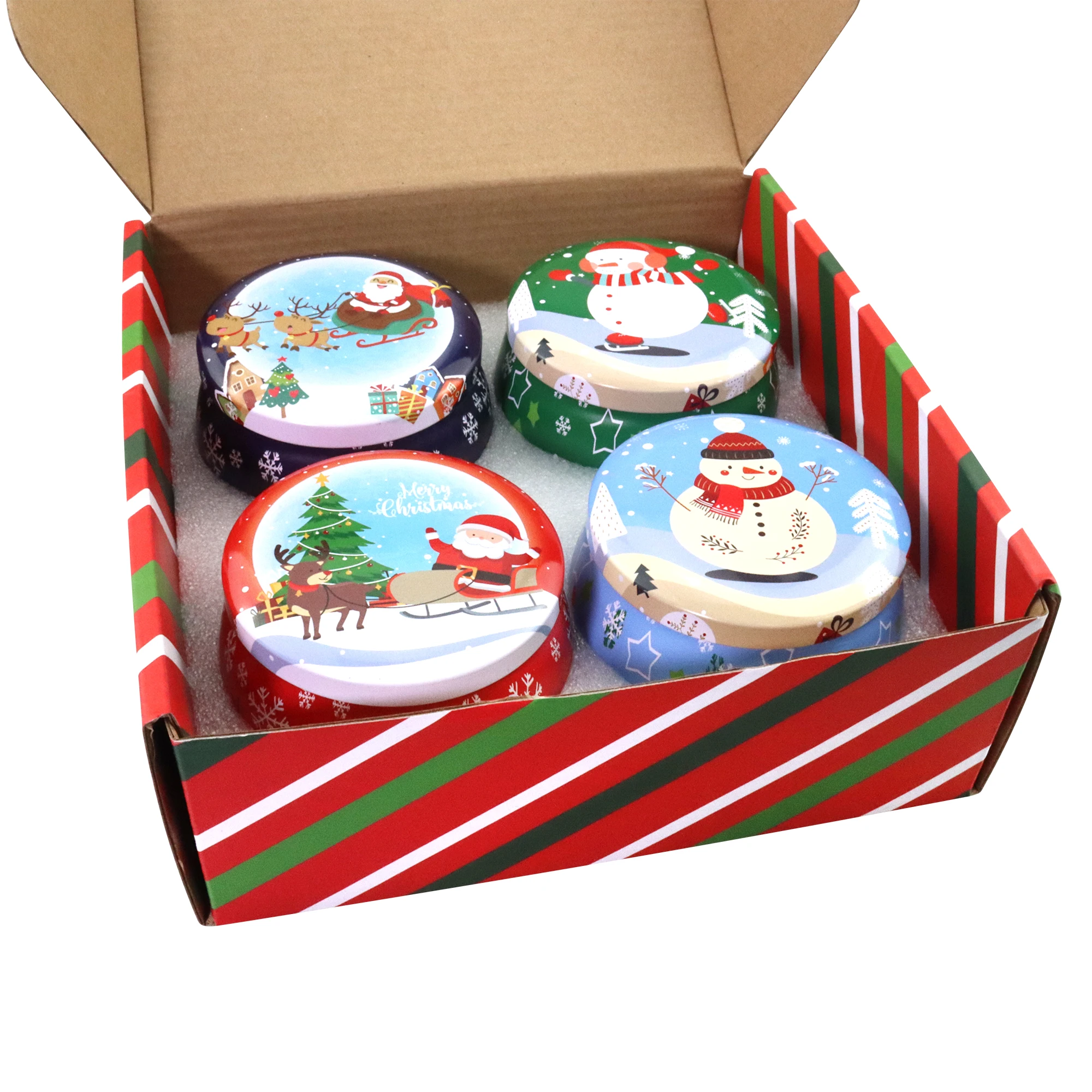 Small Round Decorations Christmas Metal Tin Box For Candy , Candle Making , Gift Package