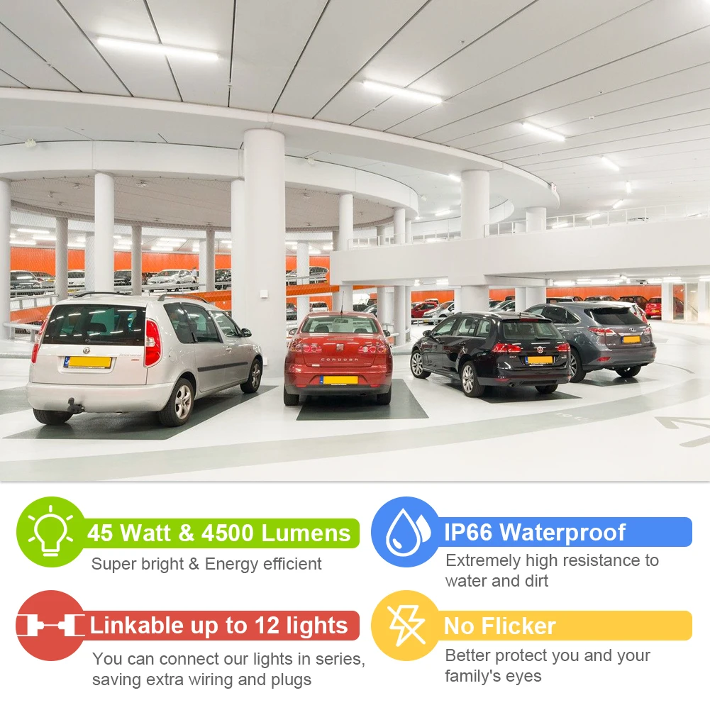 Super Brightness 45W 1500mm Led Linear Tri Proof Light 4000K Natural White IP66 for Office Corridor Supermarket