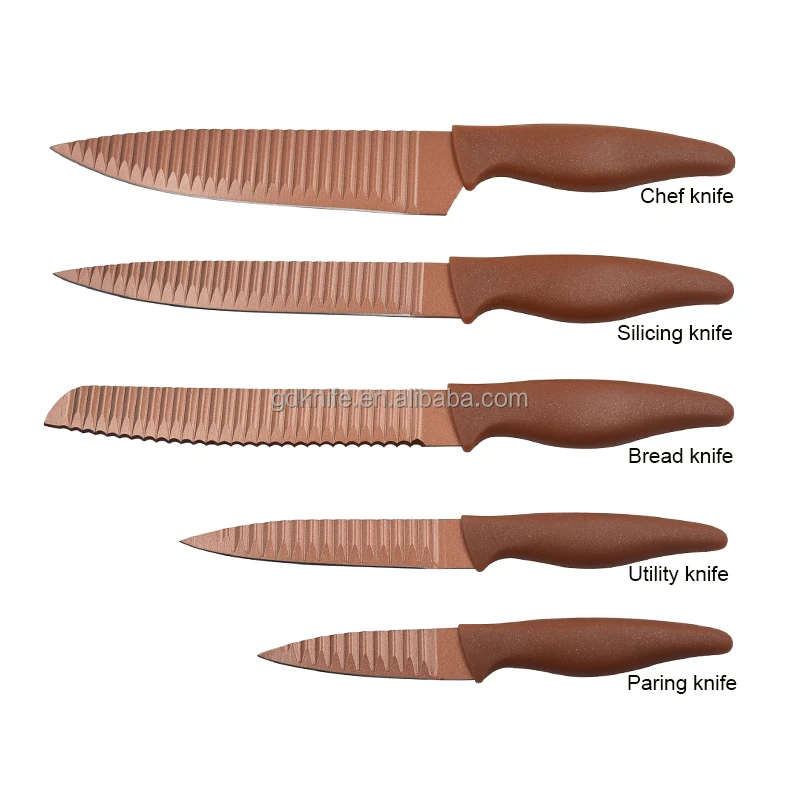 Color Non-stick double wave blades 5-PCS Stainless steel chef kitchen knife set