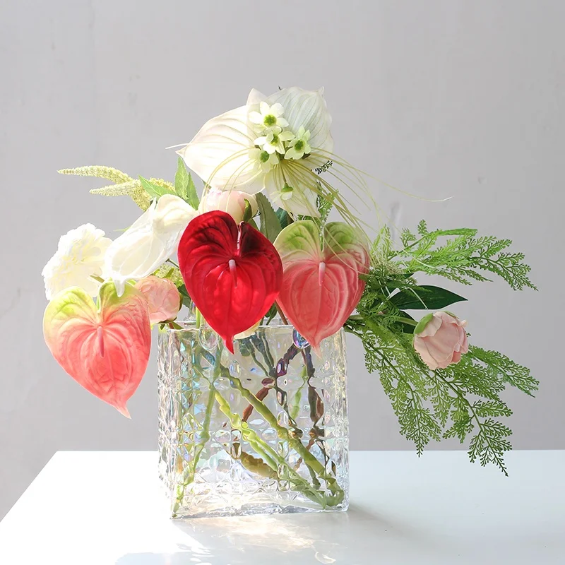 Bixuan Cuboid Hand Bag Vase Modern Flower Arrangement Purse Vase Unique Fishbowl Table Decor Gift Diamond Pattern Glass Vases