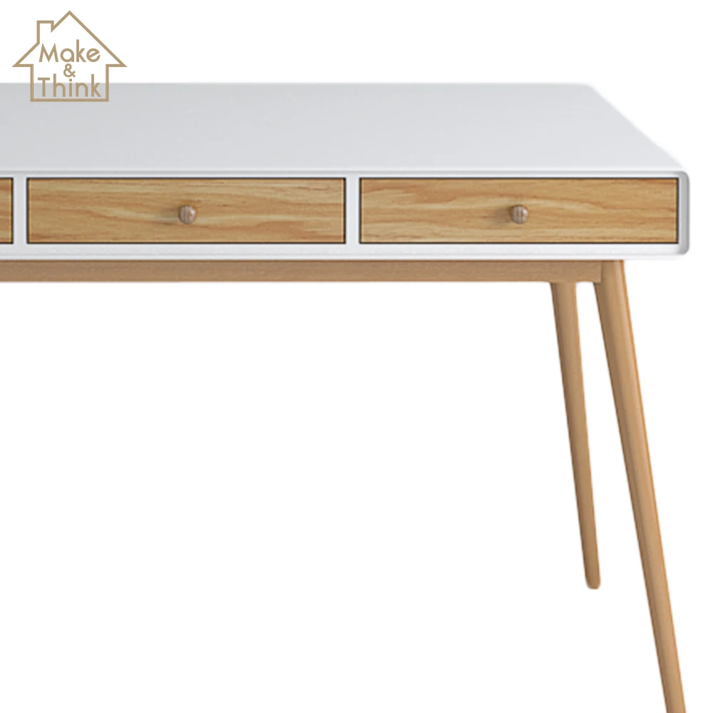 
White solid wood furniture dressing table writing desk with drawers for study office 