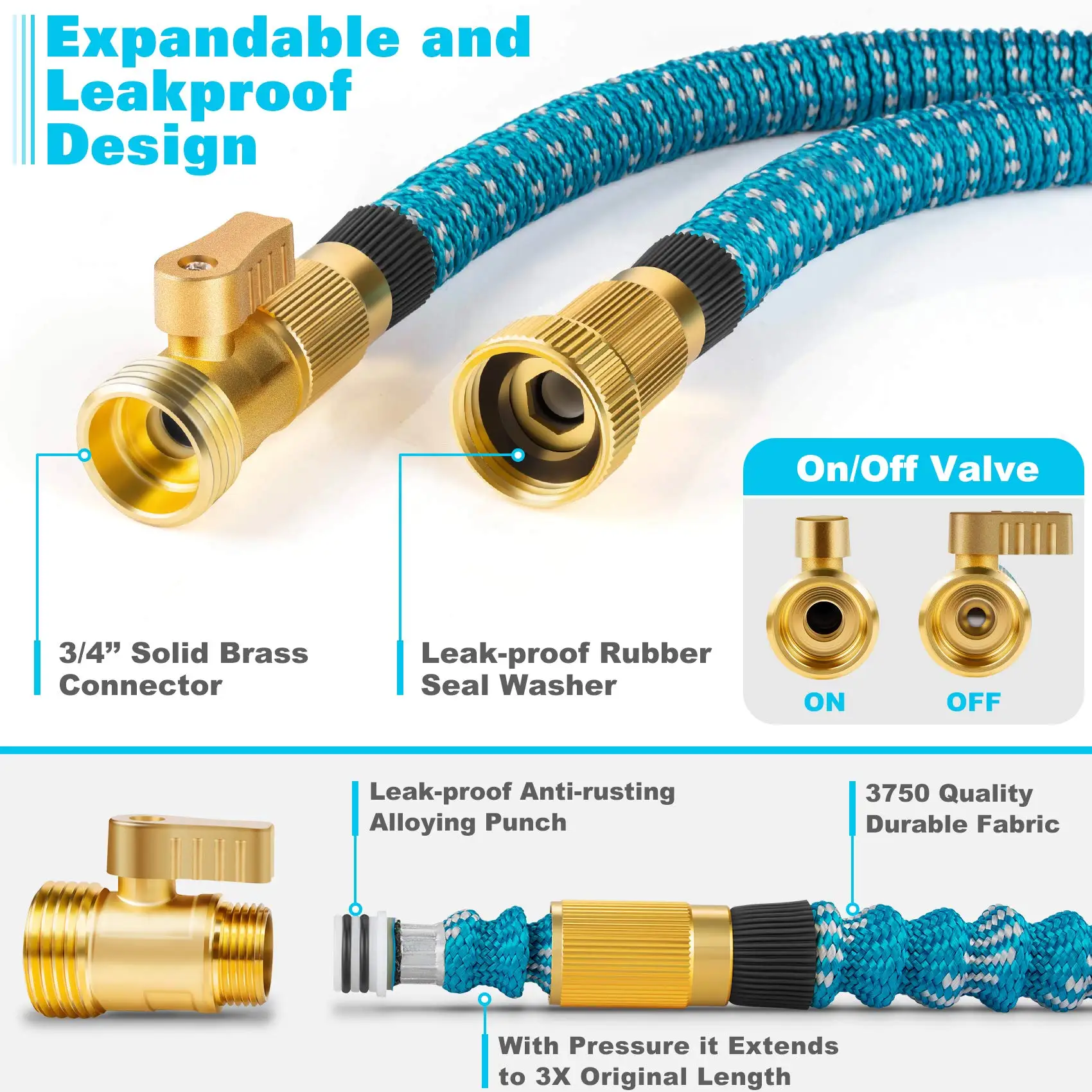 Expandable Garden Hose with 10 Function Nozzle water pump hose Brass Fittings