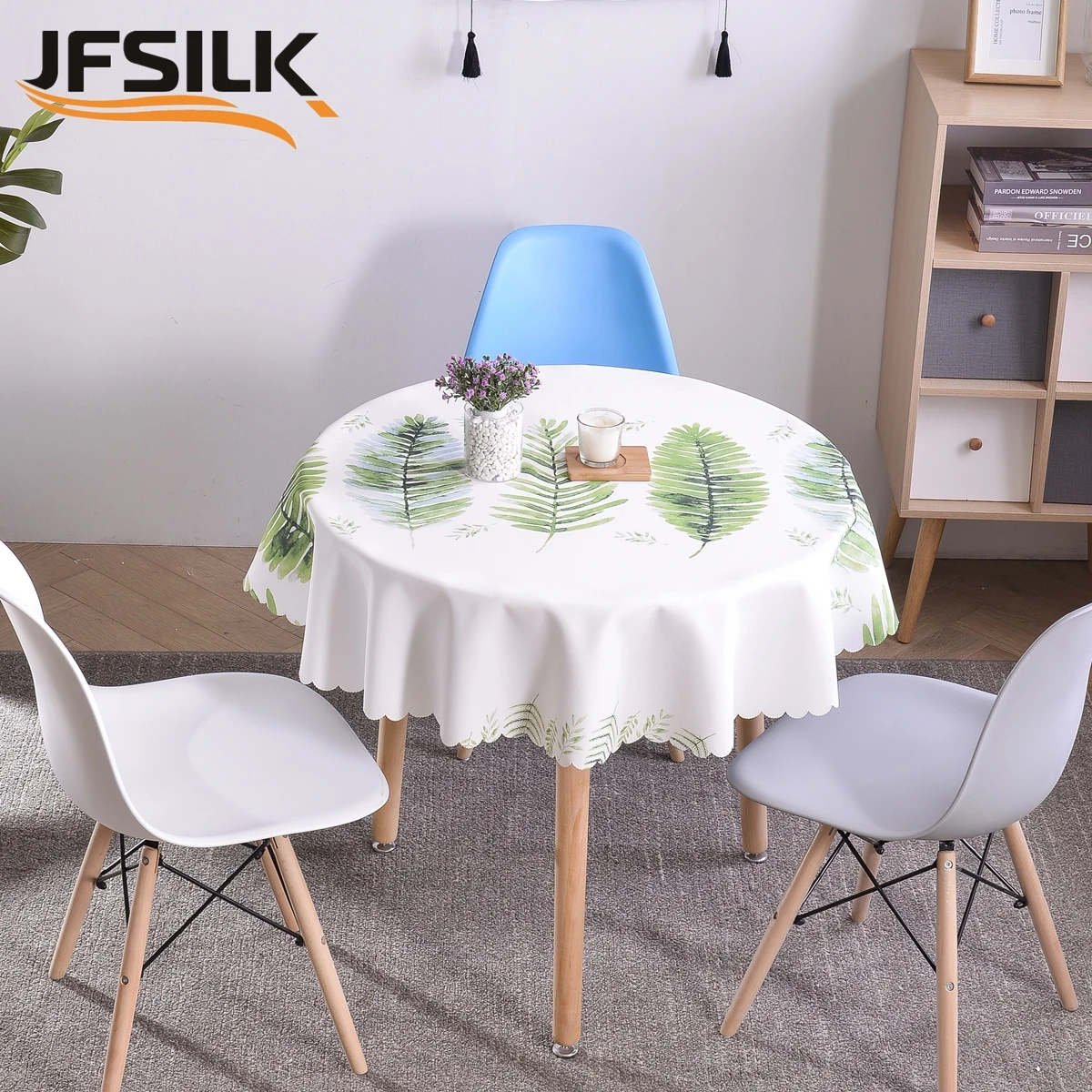 Printing Green plants leaf  outdoor waterproof tablecloth 60 inch wedding customized dining custom fabric buy table cloth round