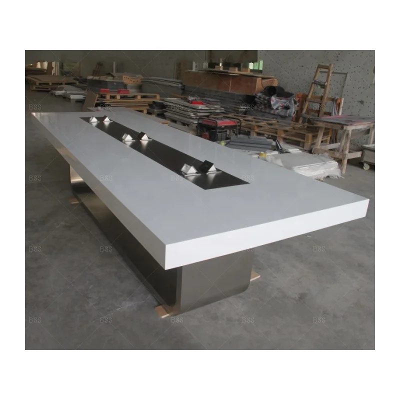 Office Meeting Table Modern Design High Quality 12 Seats Rectangle Custom White Marble Meeting Table