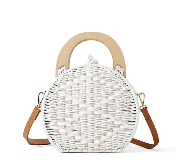 Unique Design Small Natural Rattan Shoulder Straw Bags White Crochet Shoulder Handbag