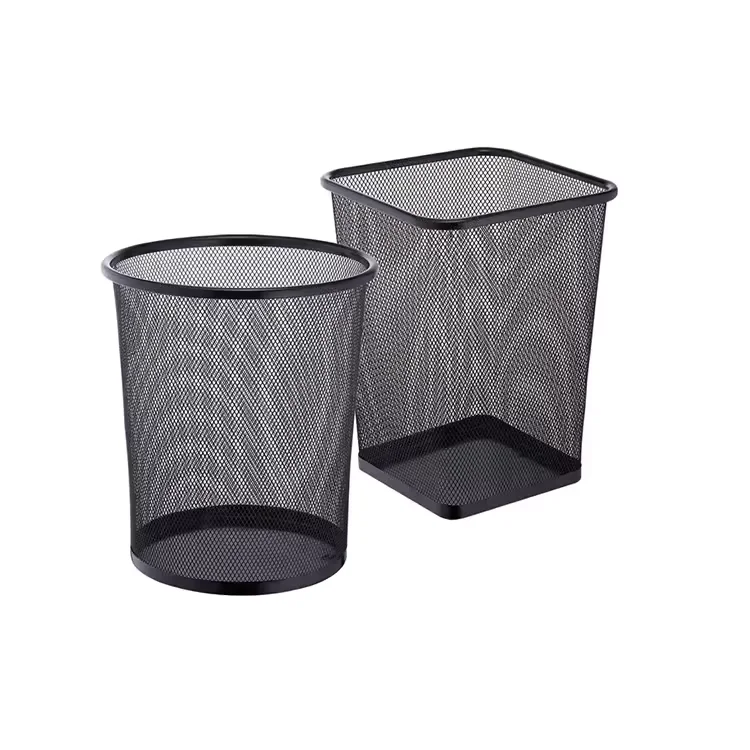 Paper Basket Trash Bin Round Metal Mesh Waste Bins Dustbin Wastebasket Garbage Bin Trash Can