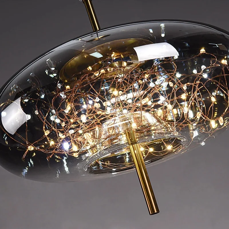 Luxury  table bar new model star  vintage hanging decorative  led chandeliers dining room single  nordic glass pendant light