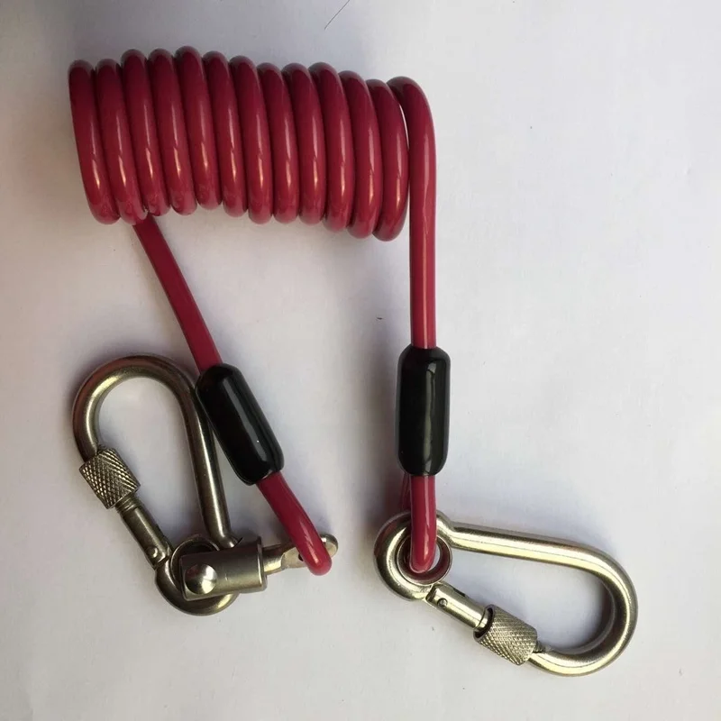 Retractable Safety Steel Wire Coiled Lanyard with Lock Carabiners