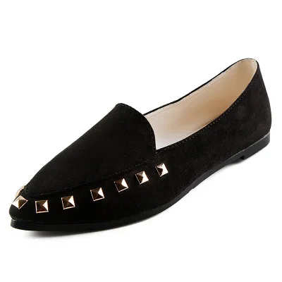 Clear Stock Lady Fashion Design Rivet Decoration Pointed Toe Working Flat Pumps Shoes for Women