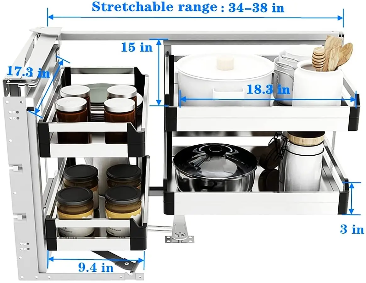 Factory Direct Sale Kitchen Storage Cabinet Accessories Drawer Soft Close Magic Corner Pull Out Basket