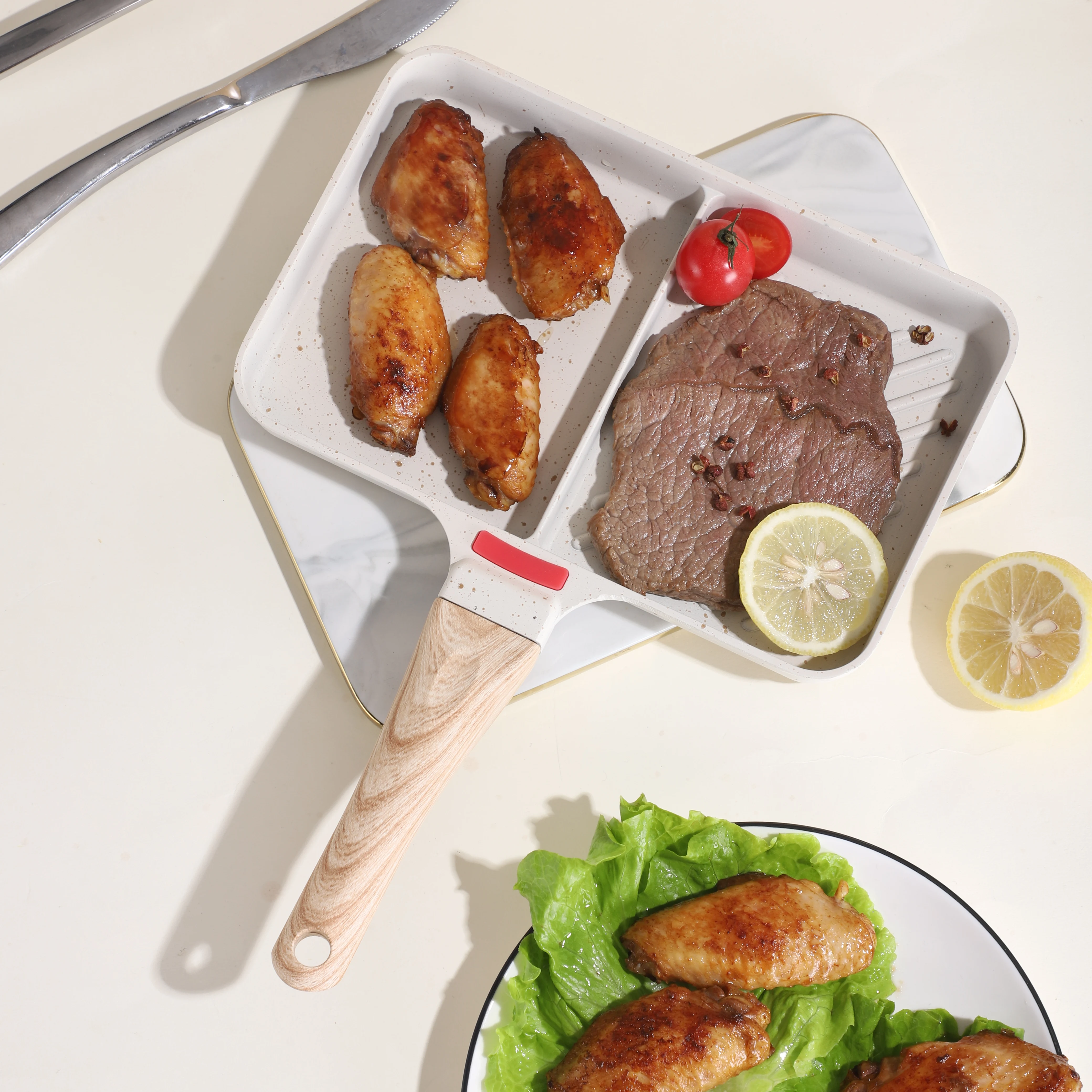 Factory Sale Aluminum Alloy Multipurpose Skillet Striped Bottom Strong Heat Storage Frying Pan