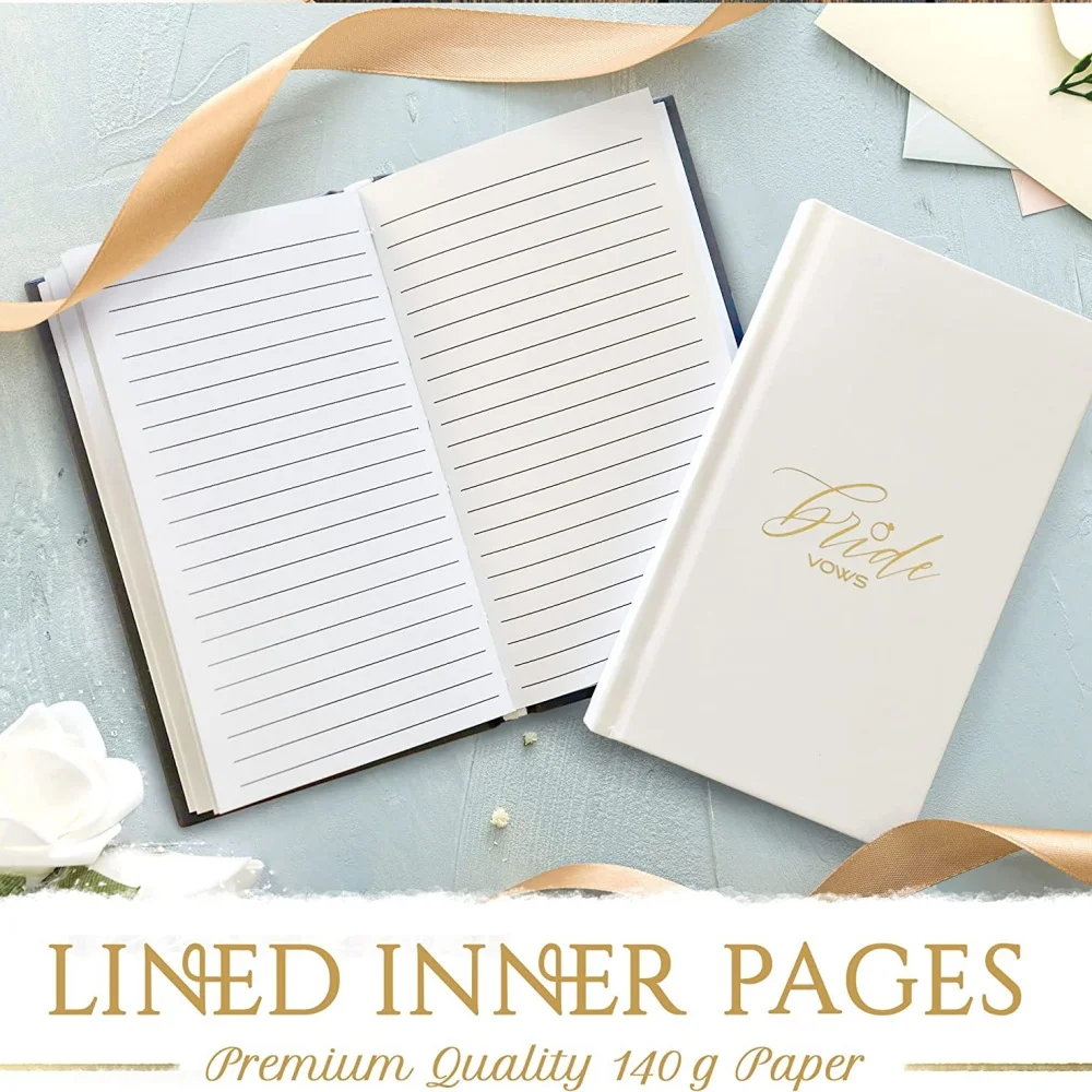 White Navy Cover Book Keepsake Box Gold-foil Lettering Wedding Bride Groom Vow Books