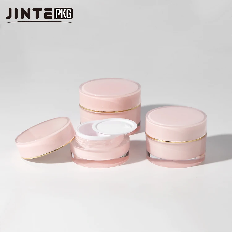 Beauty Round Shape   30g 50g Cosmetic Pink Plastic  Cream Jar  Double Wall  Pot Containers Acrylic Cream Jars with Pink Lid