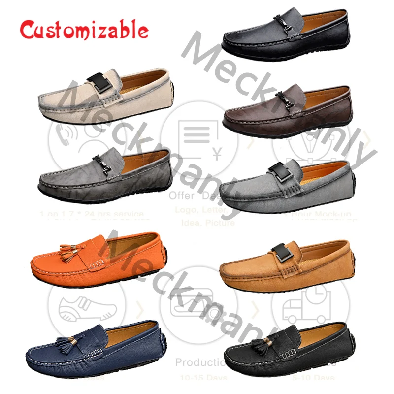 custom logo Suede Leather Loafers Driving Flat Casual winter plush  shoes for Men