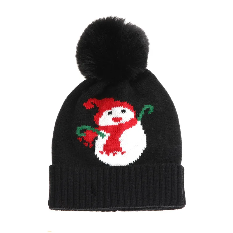 Wholesale Quality kids christmas hats Winter hat custom logo christmas knitted pom beanie hat