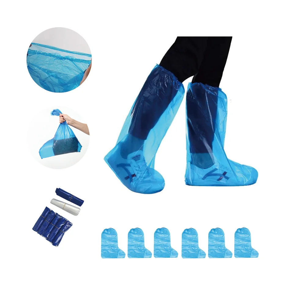 wholesale support outdoor travel long pe blue Lightweight transparent boot cover waterproof shoe cover