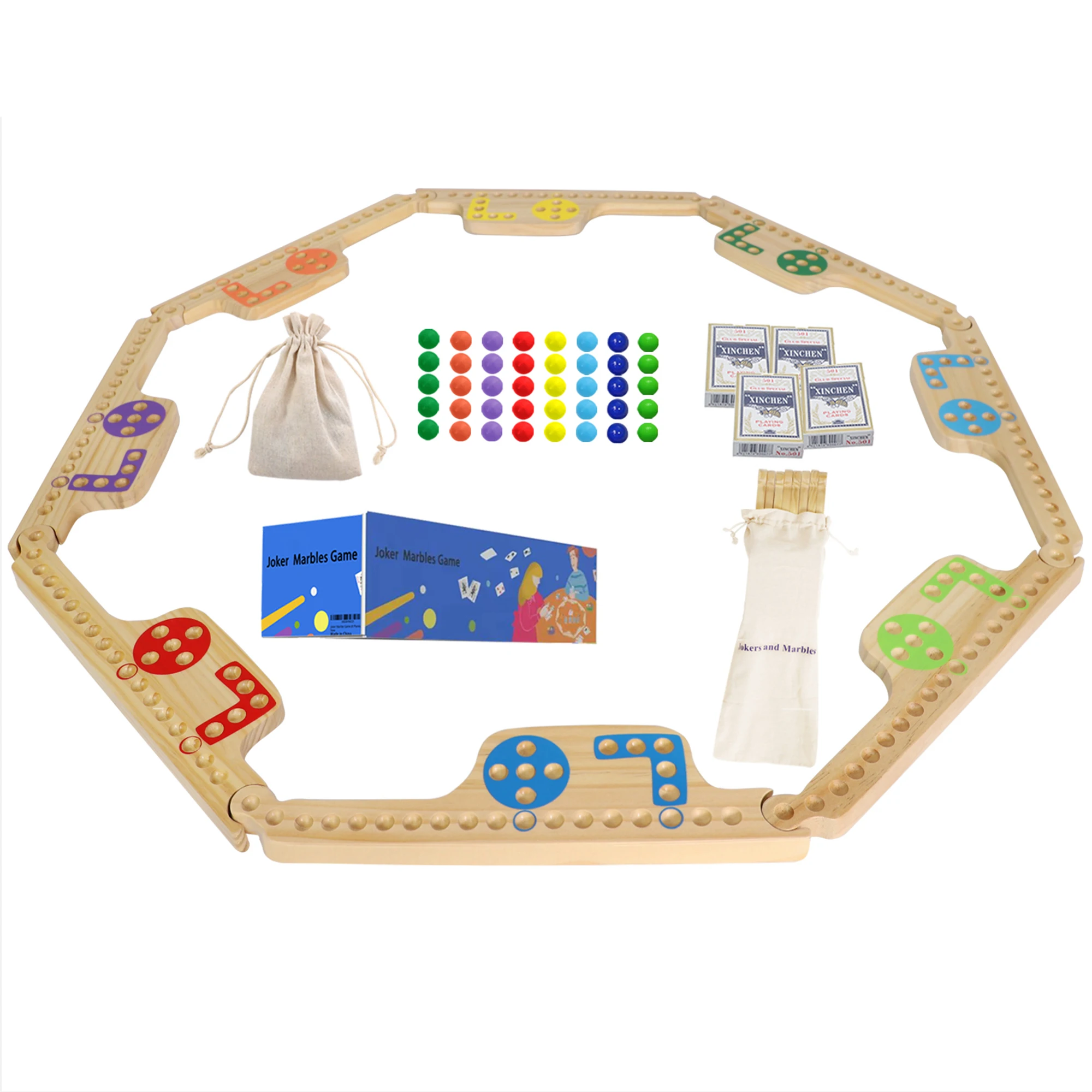 Marbles and Jokers Board Game Pegs and Jokers Real Solid Wood (Pine) Game Board Wooden for 2-8 Players 8 Game Boards