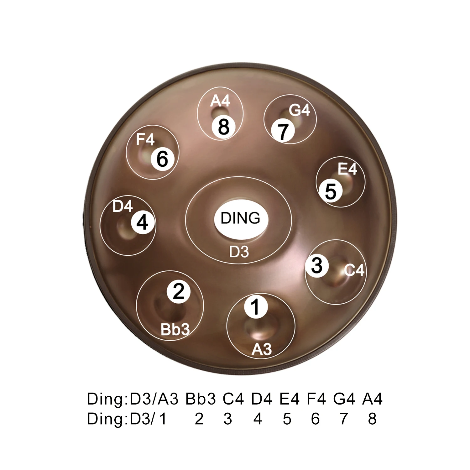 Успех красочные коричневые ударные инструменты Handpan с музыкальным шкалом
