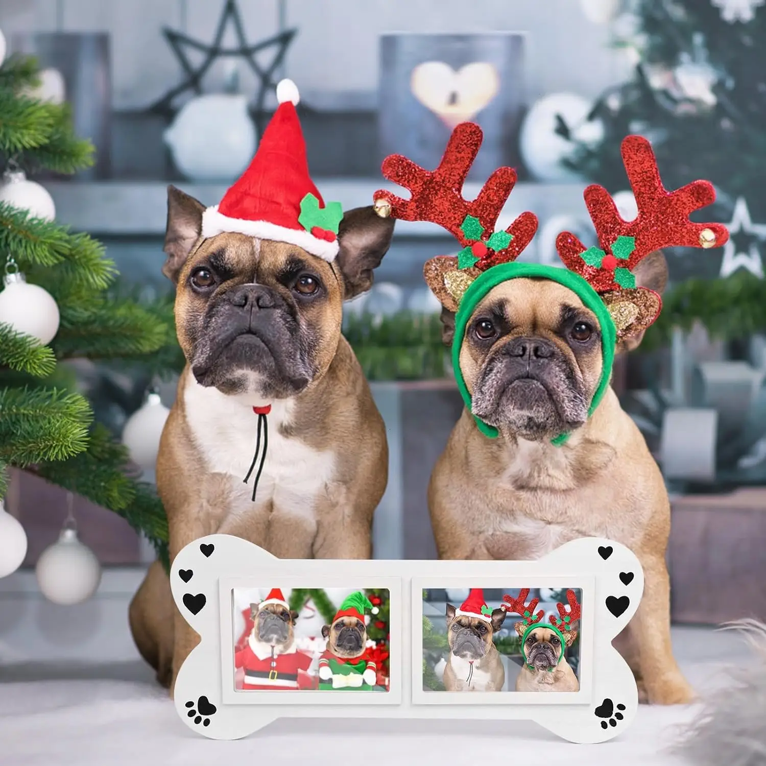 Wood Dog Picture Frame Two Collage Design MDF Material Iron Metal Silk Screen Printing Gift for Dog Lovers