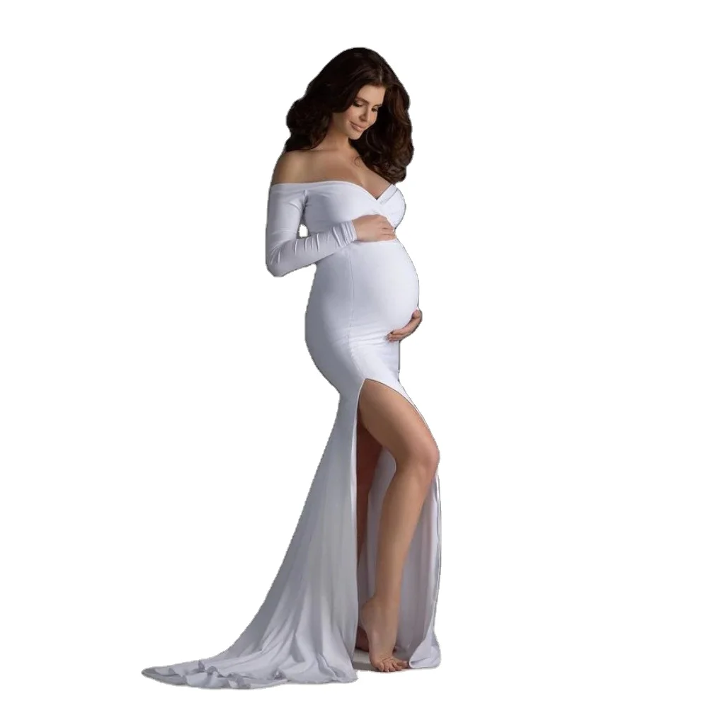 
Shoulderless Maternity Dresses Photography Props Sexy Split Side Maxi Gown For Pregnant Women Long Pregnancy Maternity Dress 