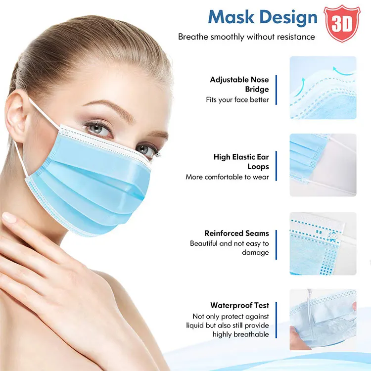 Mascarasc Descartavel Mscara Facial Gancho Para La Oreja No Tejido De 3 Capas Mascarilla Azul