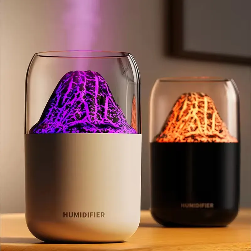 Flame Air Aroma Diffuser Humidifier Essential Oil Humidifiers 7-color Flame Light Ultra-quiet Volcano fire flame Air Humidifier