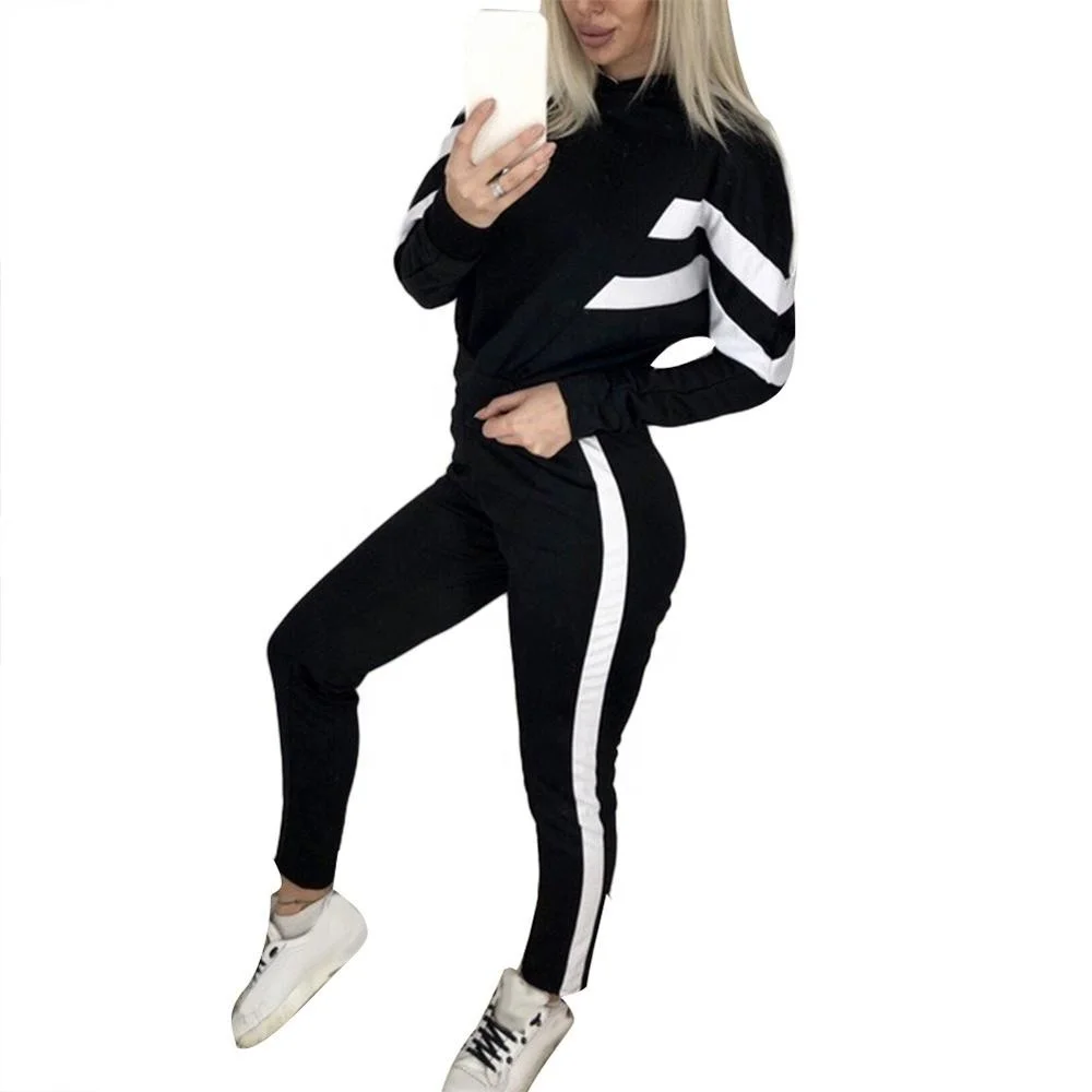 ladies latest model slim fit black blank with side stripes top quality sexy track suits