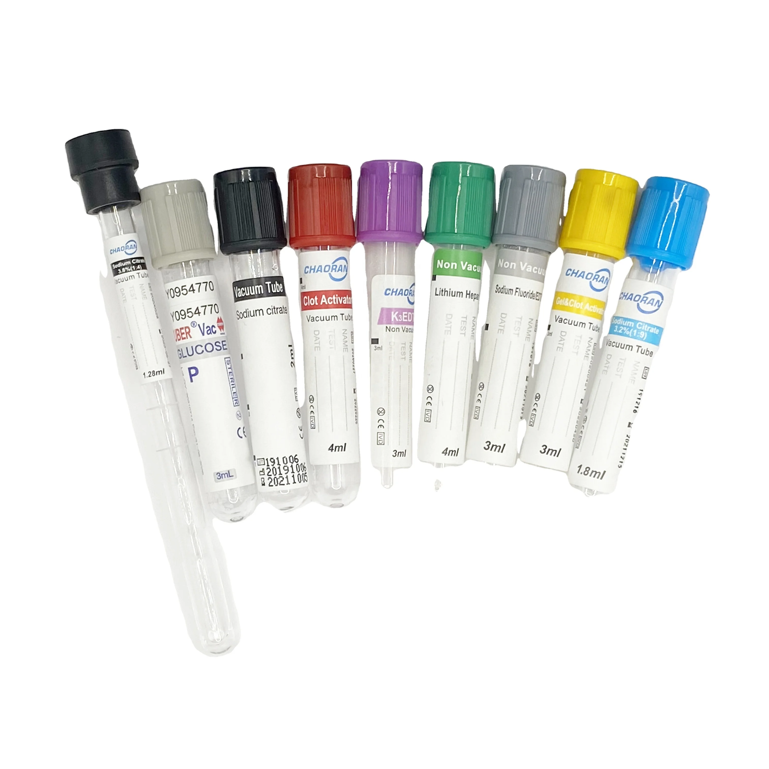 Disposable Medical 1.28mm 1.6mm ESR tube black top 3.8% sodium citrate vacuum blood collection tube