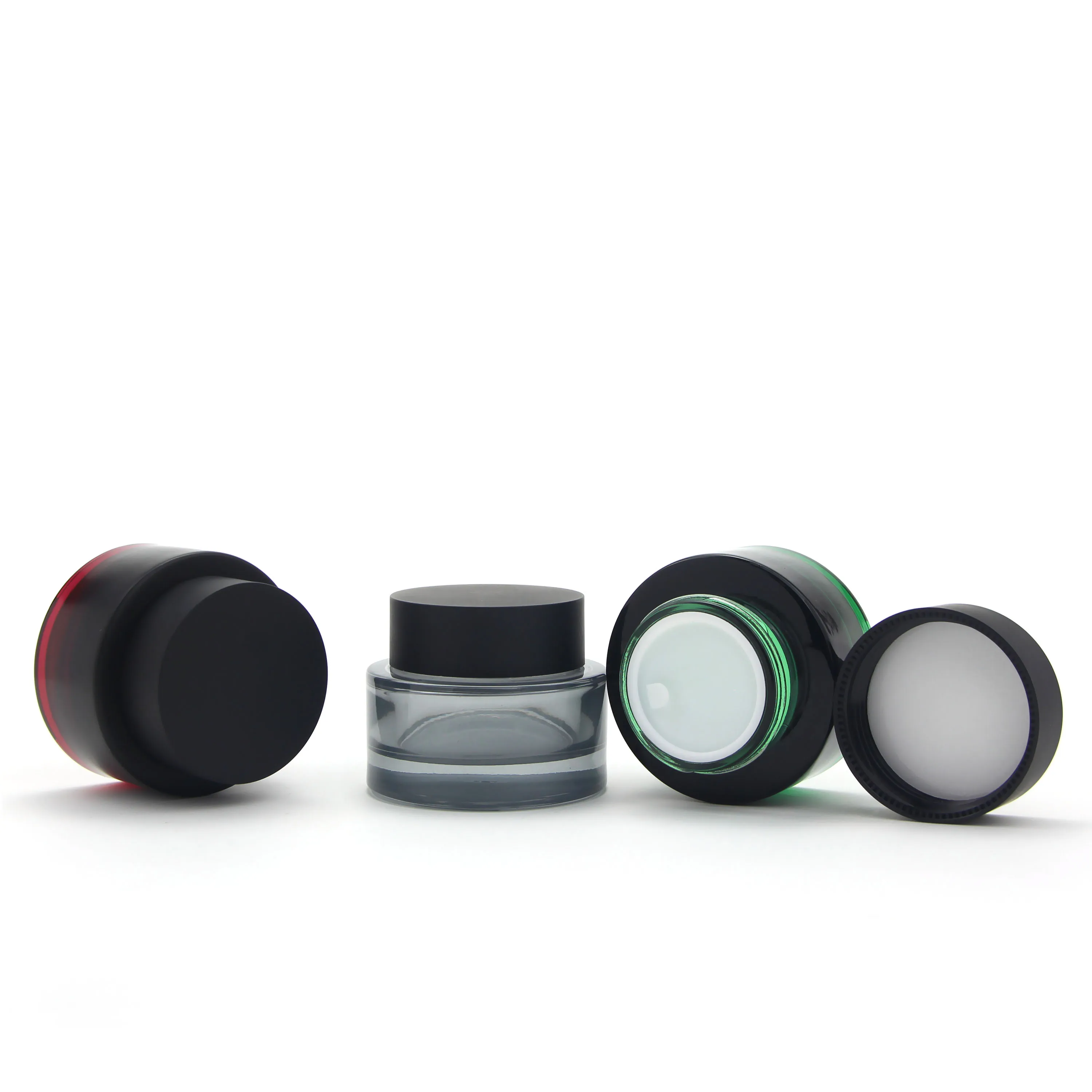Luxury Colored Red Green Gray Face Care Container 30g 50g Refillable Empty Glass Cream Jar with Caps