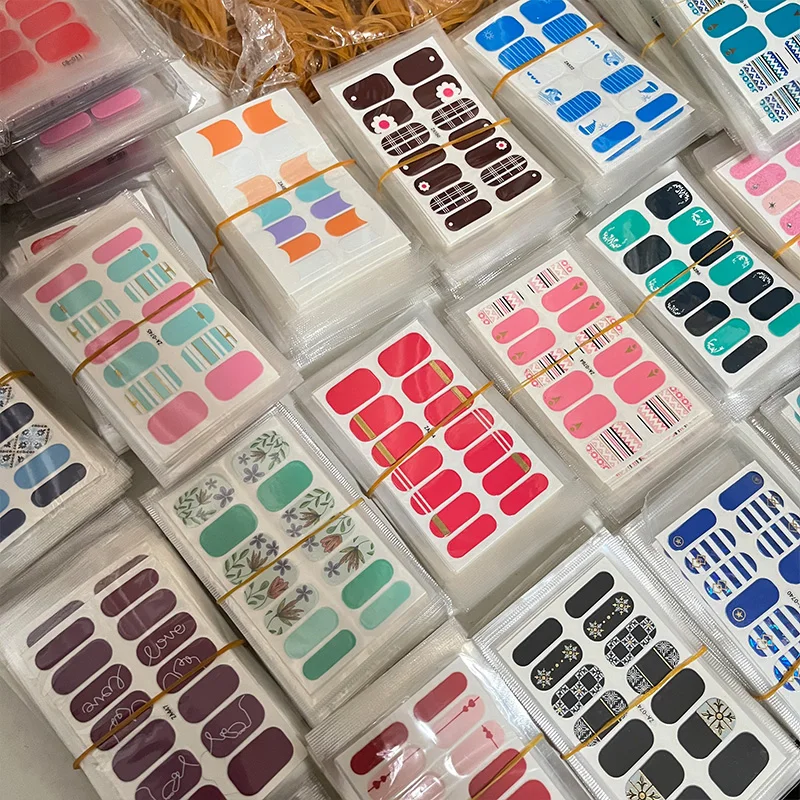Hot Sales New Semi Cured Gel Nail Stickers Self-Adhesive Gel Nail Polish Sticker Wraps Women Private Label w/o LED LAMP