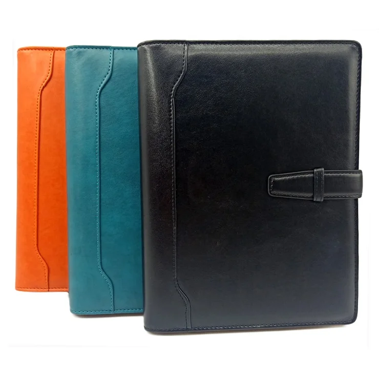 
tri-fold leather cover business motivational magnetic planners and notebooks with metal logo 