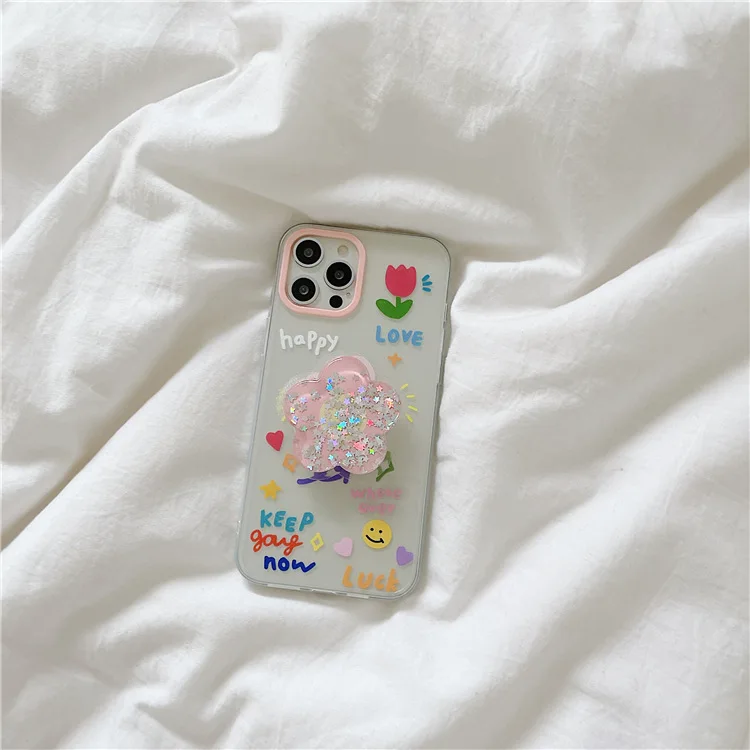 Корейские милые махровые носки с цветочным рисунком 3D зыбучие пески Кронштейн для мобильного телефона чехол iPhone 11 12 13 лет Pro XS Max мини X XR 7 8 Plus мягкий силиконовый на заднюю панель