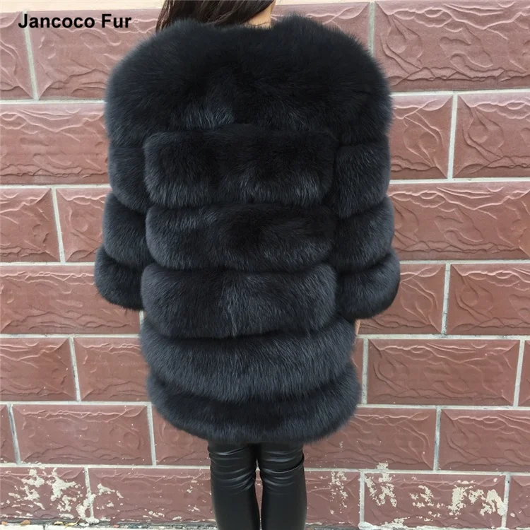 High Quality Winter Thick Warm Long Fashion Coats Real Black Fox Fur Coat