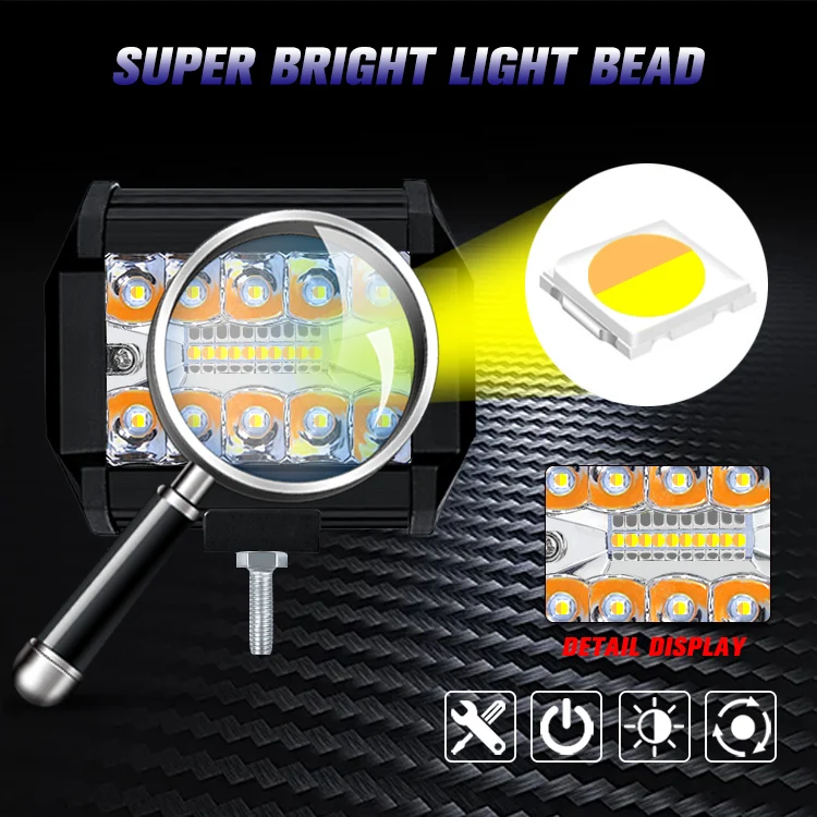 60w led work lamp dual color yellow/white flashing fog lights led bar 4 inch led offroad lights truck led lamp spotlight led 4x4