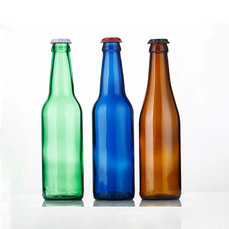 Wholesale flint clear amber color glass beer bottles 330ml 10oz empty  green glass beer bottle for home brew juice drinks beer